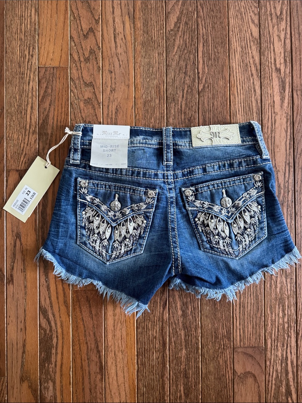 Miss Me Blue Embroidered Denim Frayed Hem Shorts